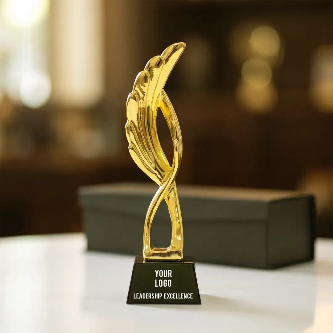 Award Trophy Feather shape full gold with black base