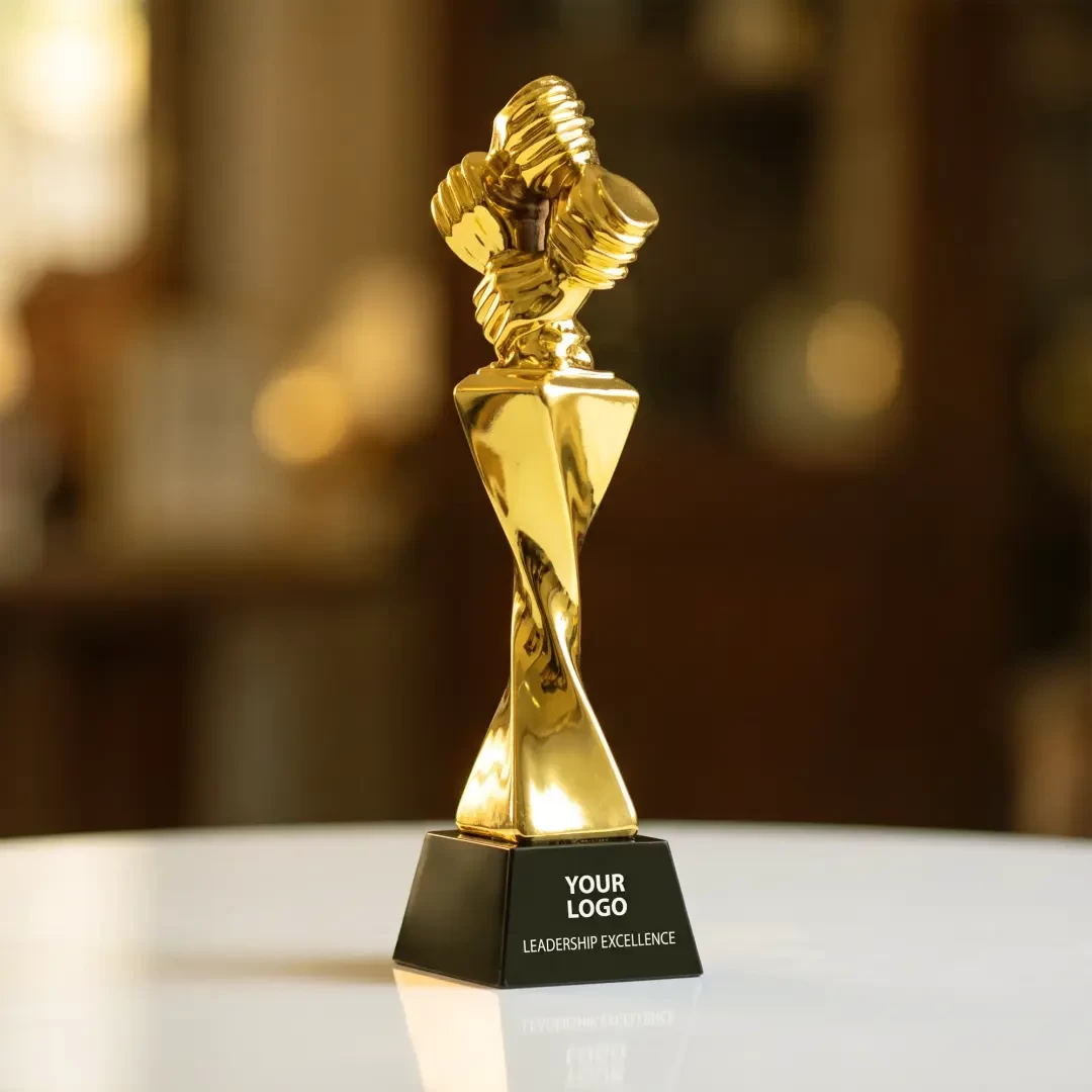 Award Trophy Hand Holding full gold with black base
