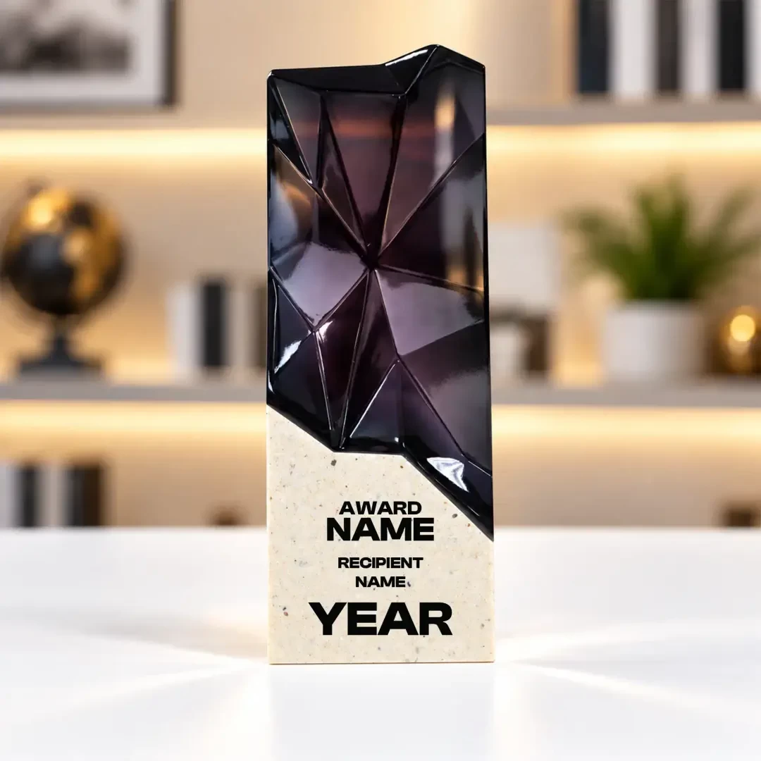 Black Faceted Prism Crystal Award Black