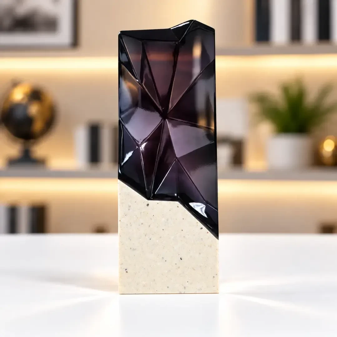 Black Faceted Prism Crystal Award Black