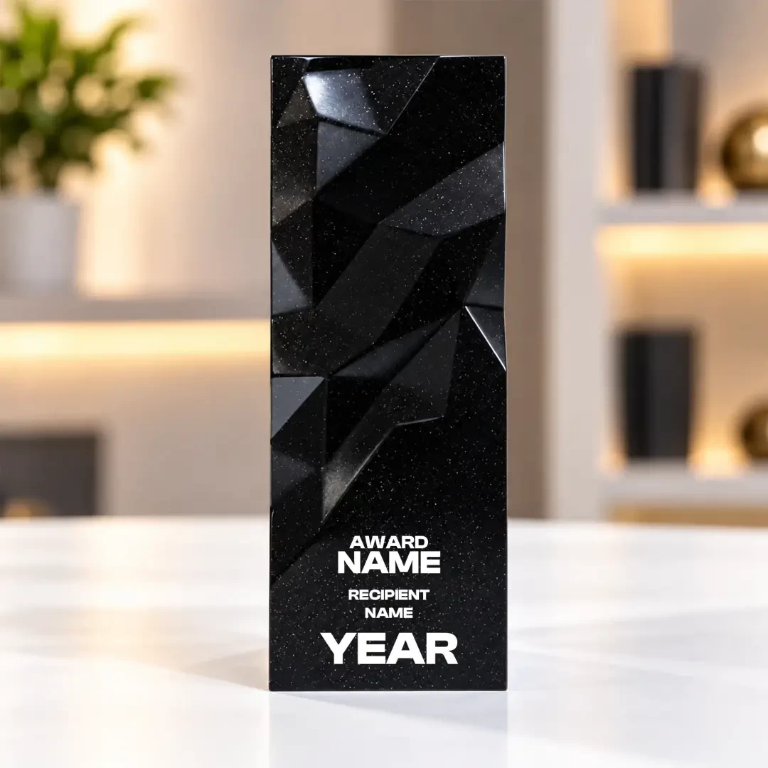Black Geometric Faceted Crystal Award