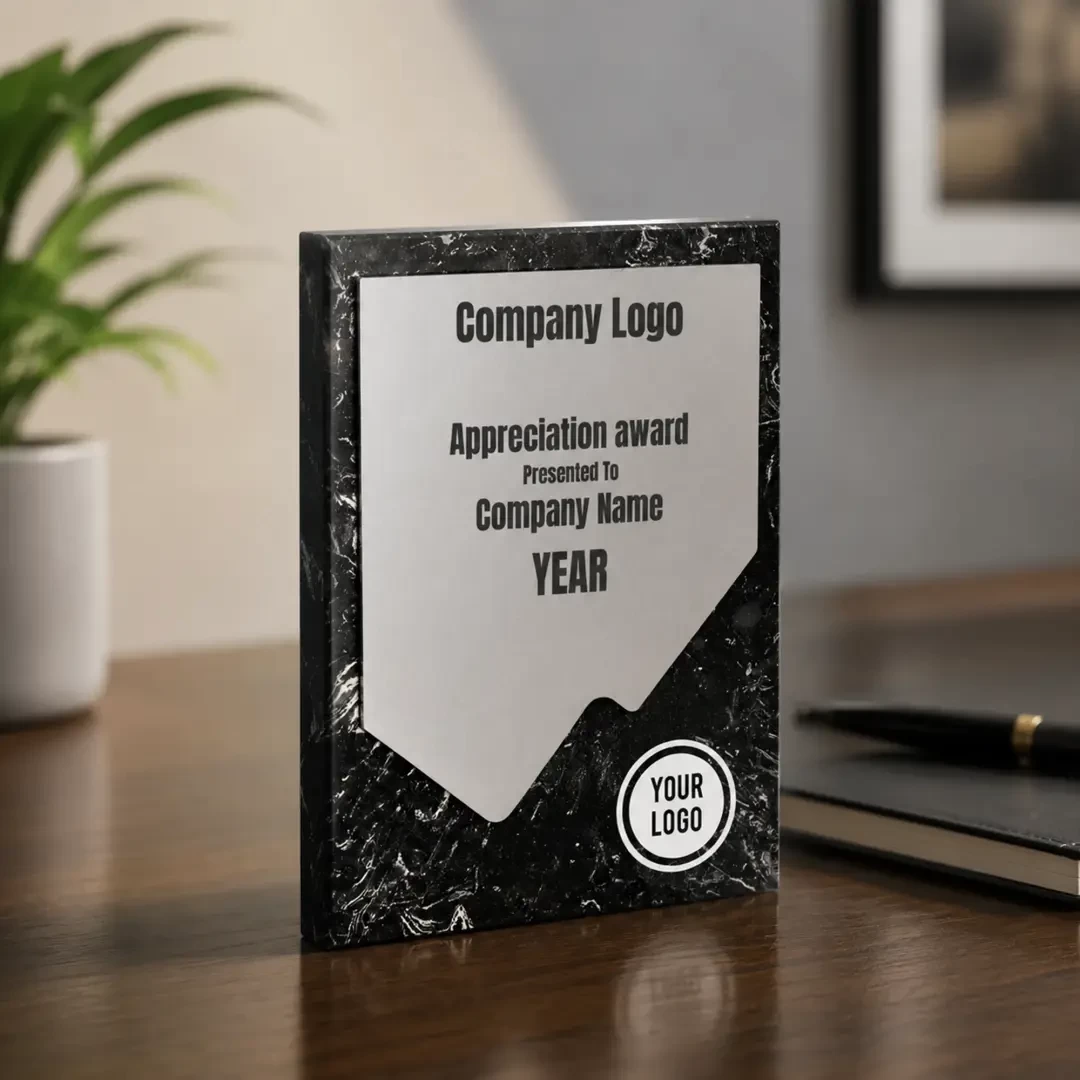 Black Stone Plaque Award with Metal Plate