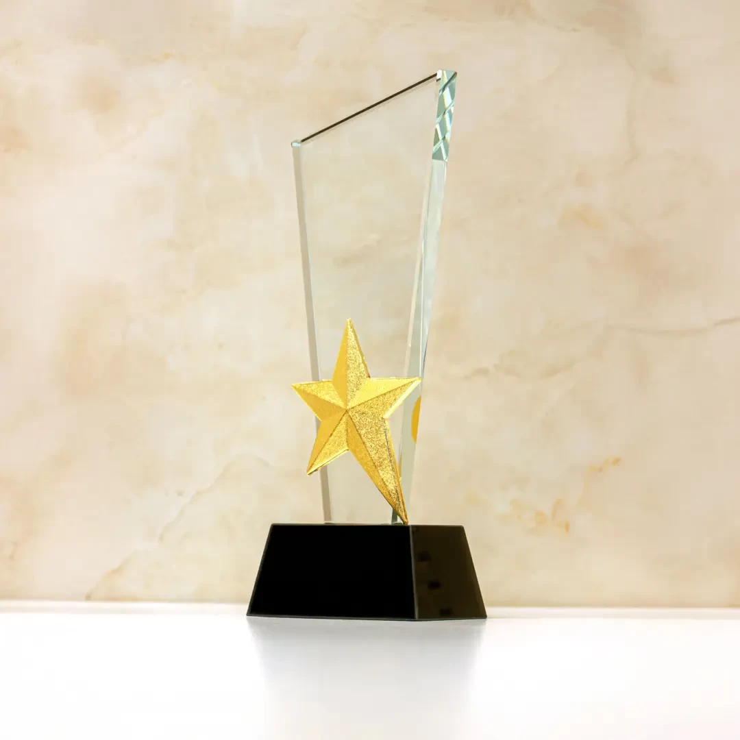 Crystal Trophy with Metal Star