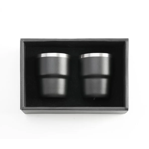 ESPRESSO STACKABLE – Stylish 80ml Double-Wall Stainless Steel Espresso Cups with Silver-Lined Lid & Premium Gift Box