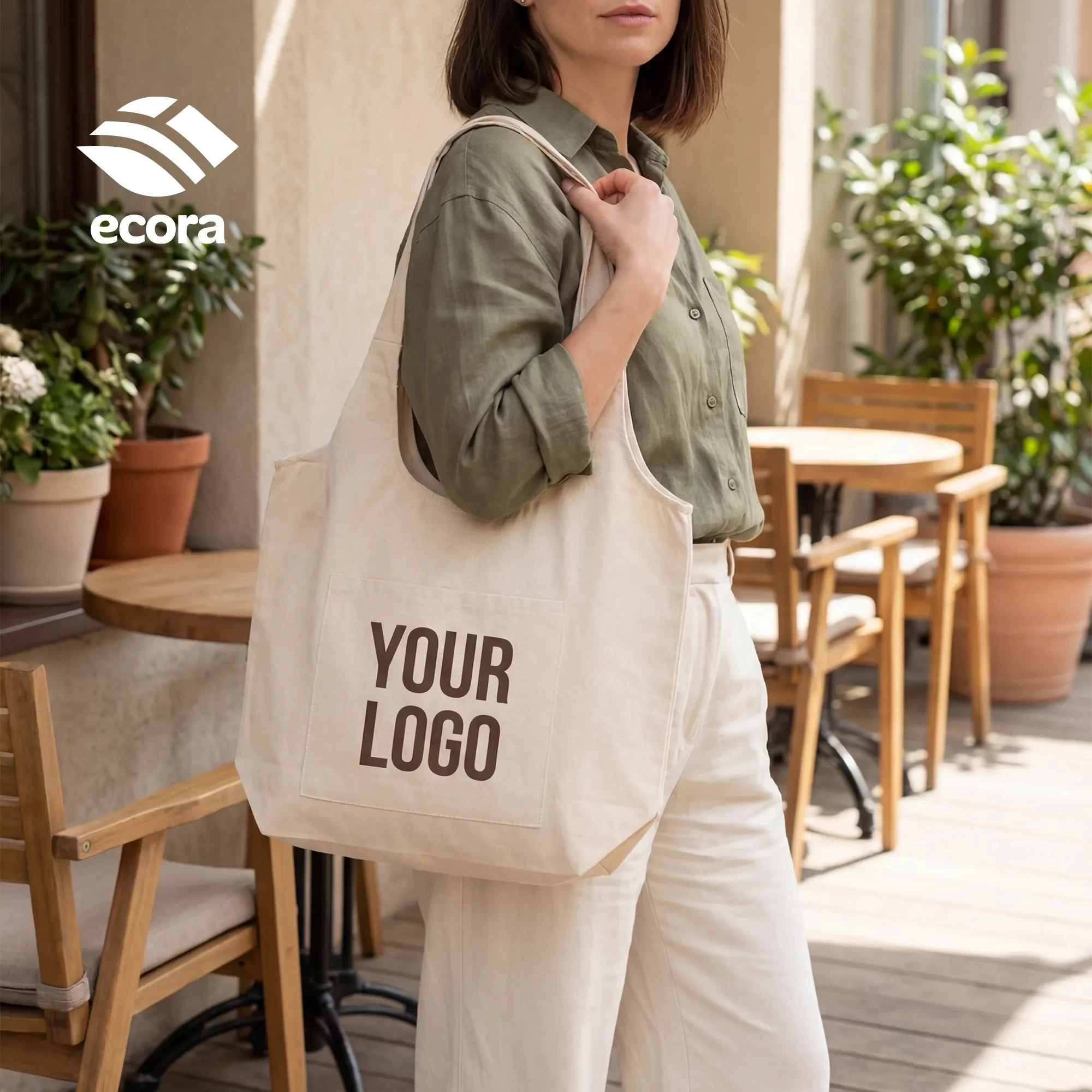 Ecora Canvas Shoulder Tote Bag with 13 cm Gusset — 220 GSM