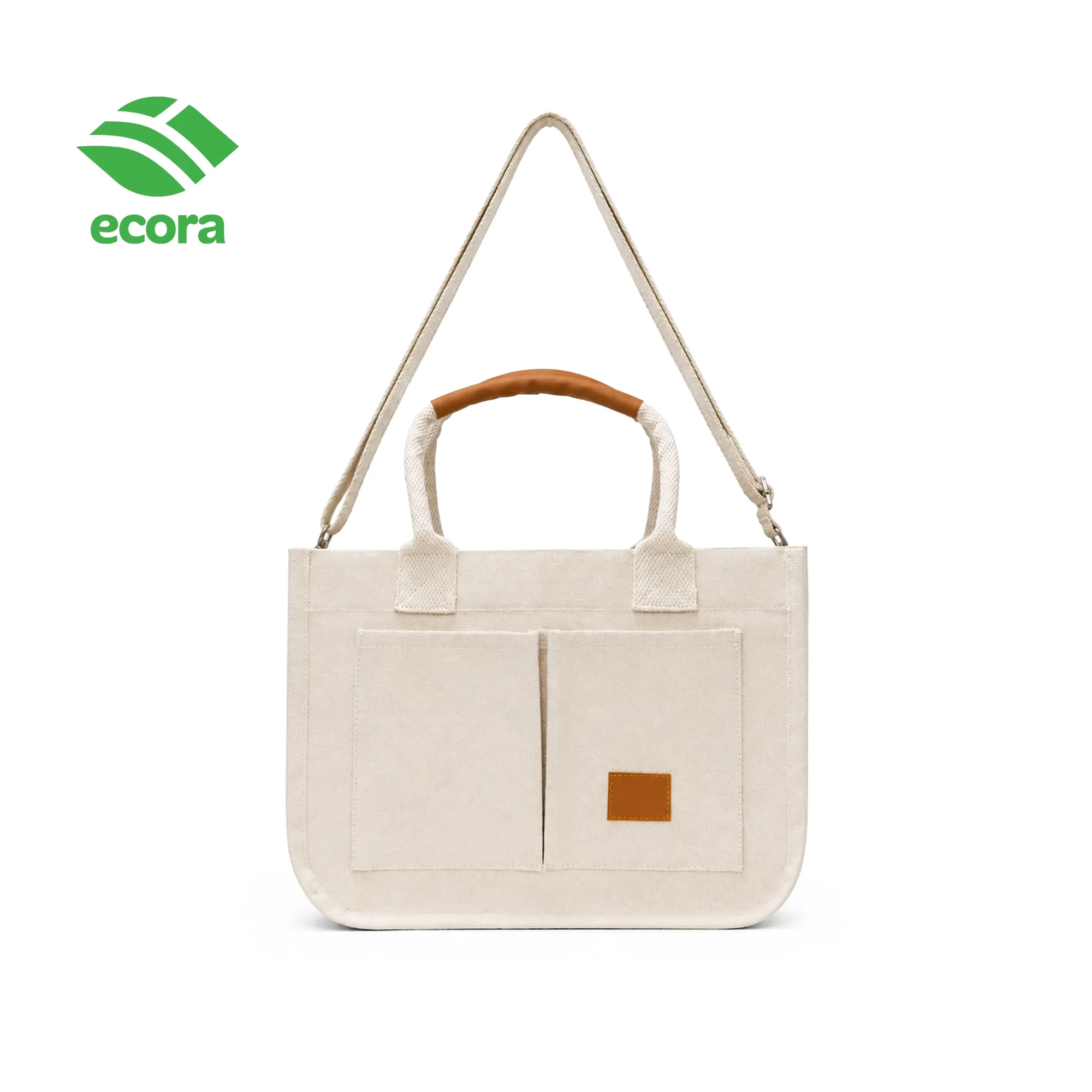 Ecora Laminated Canvas Tote with Leather Handles — 280 GSM Natural