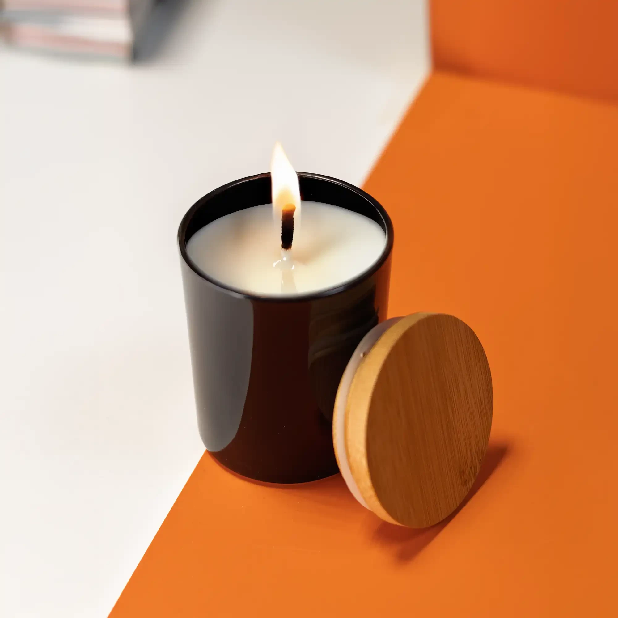 Frosted Glass Scented Candle with Bamboo Lid
