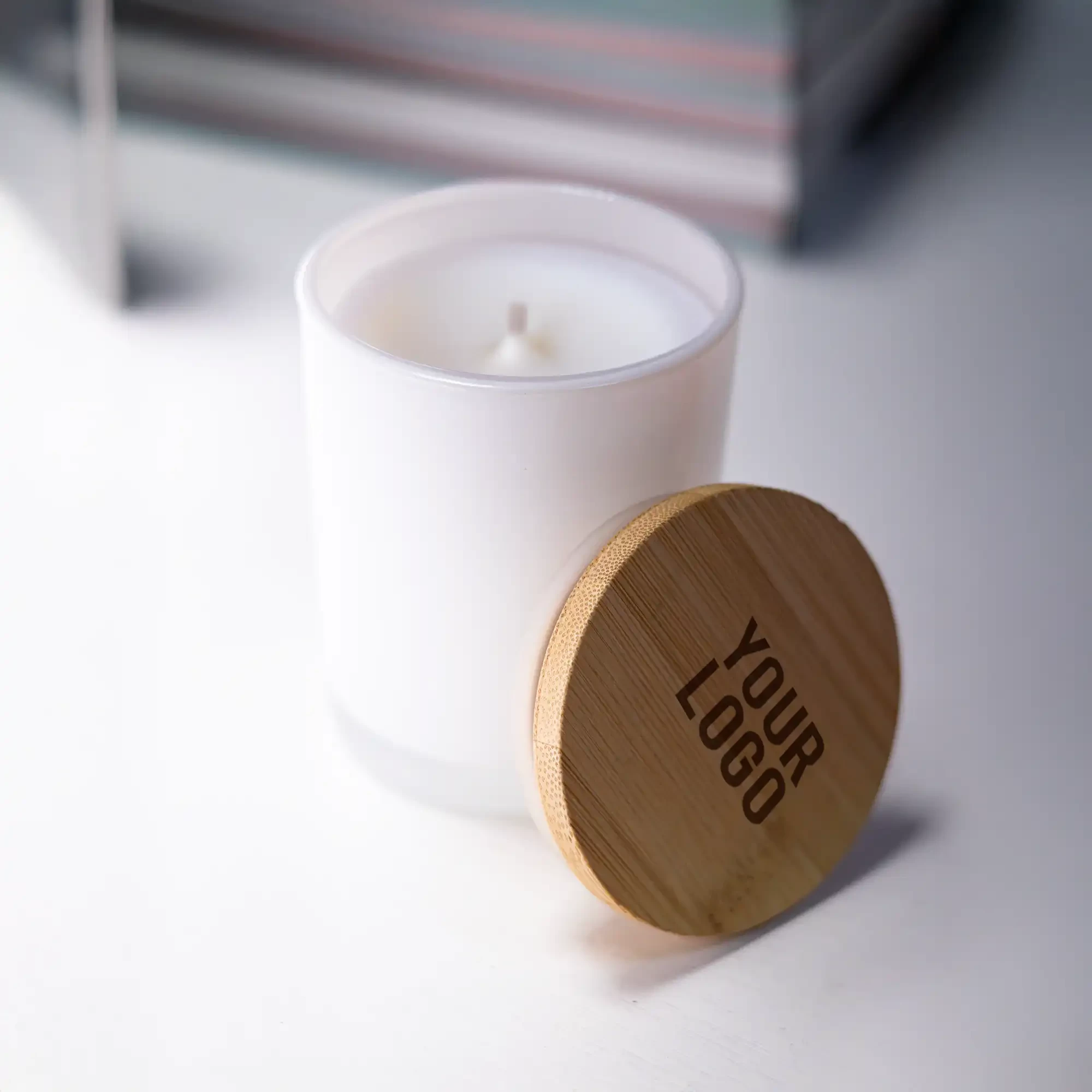 Frosted Glass Scented Candle with Bamboo Lid