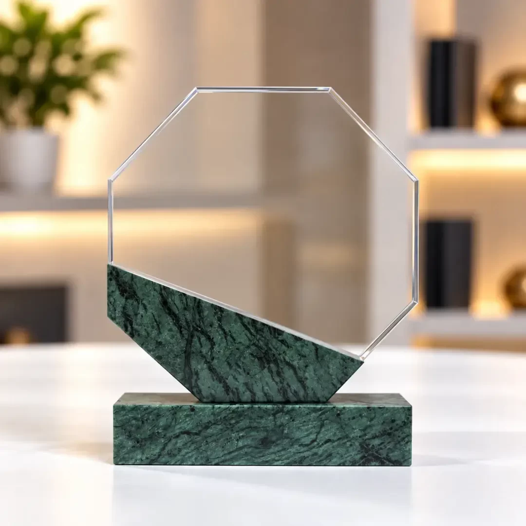 Green Marble Octagonal Crystal Award