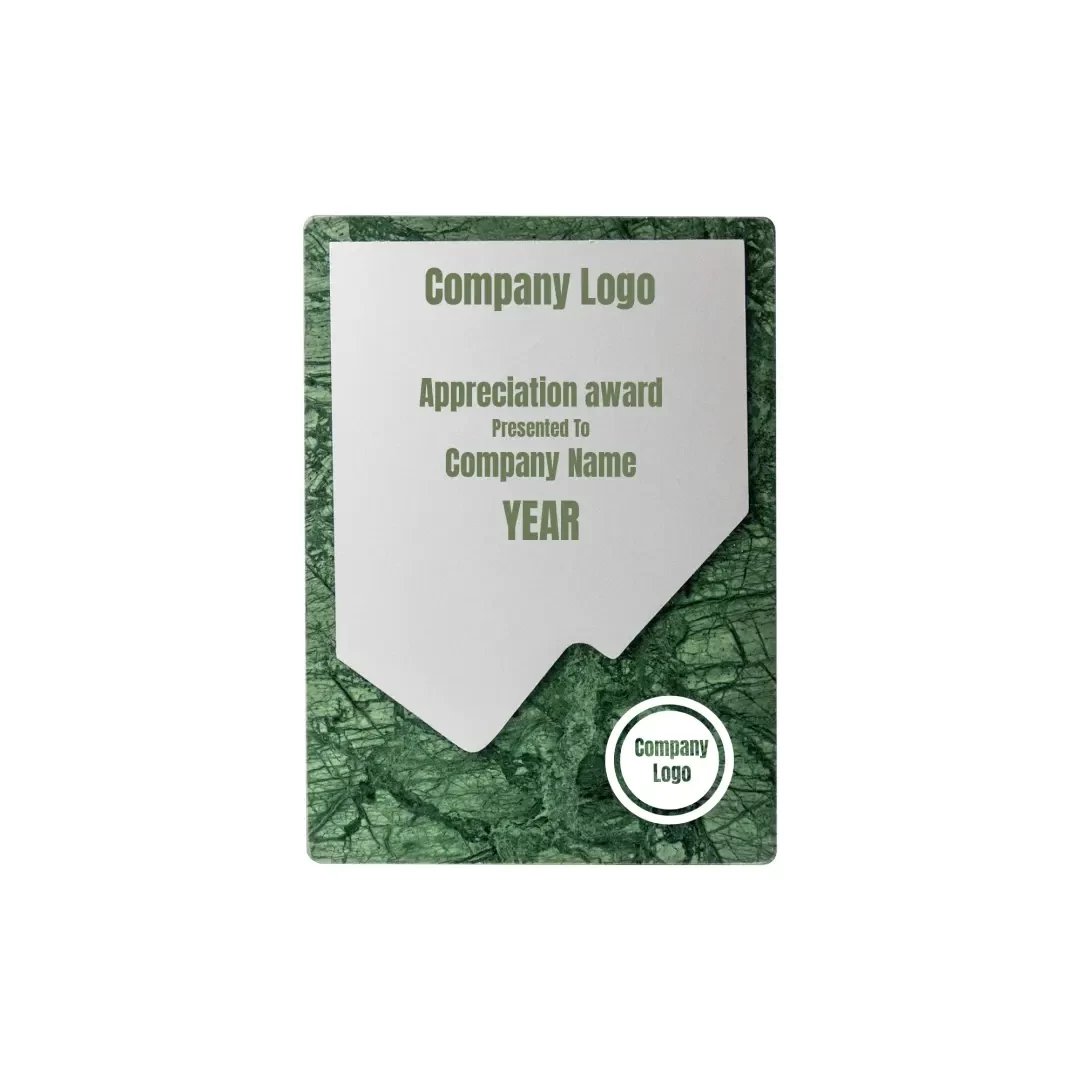 Green Stone Plaque Award with Metal Plate