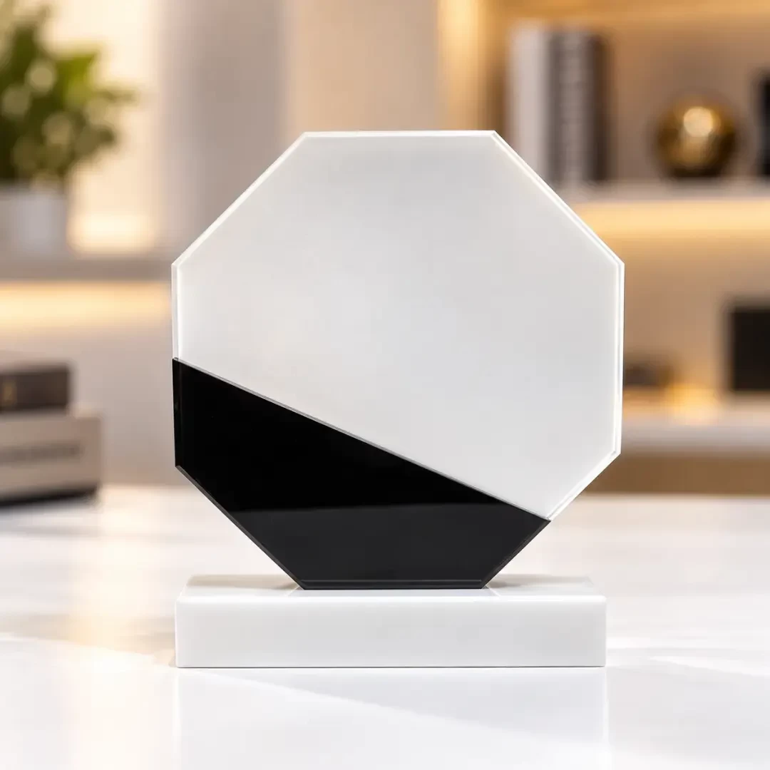 White Marble Octagonal Crystal Award