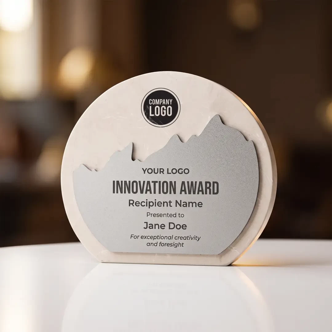 White Stone Plaque Award With Metal Plate