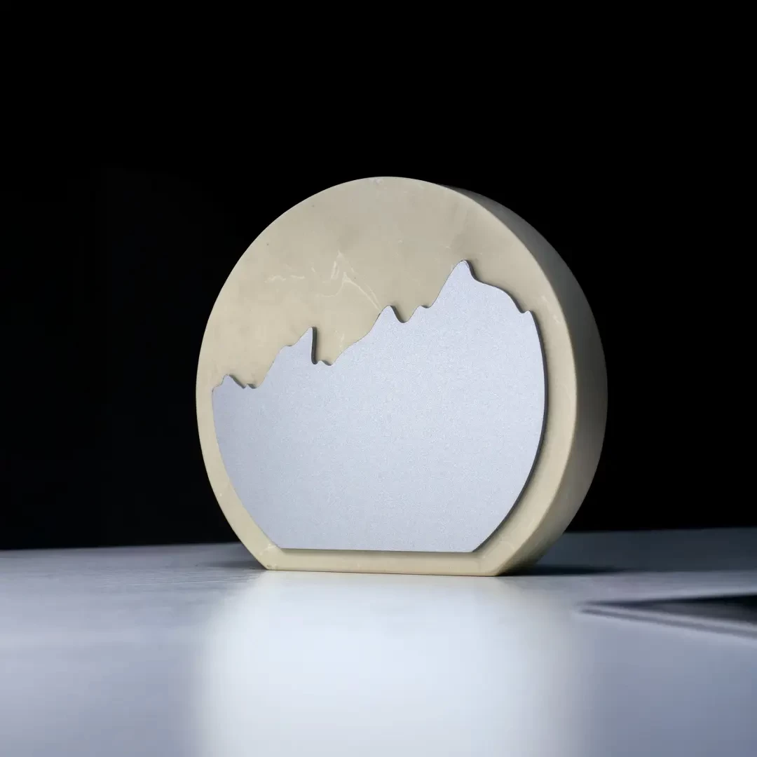 White Stone Plaque Award With Metal Plate