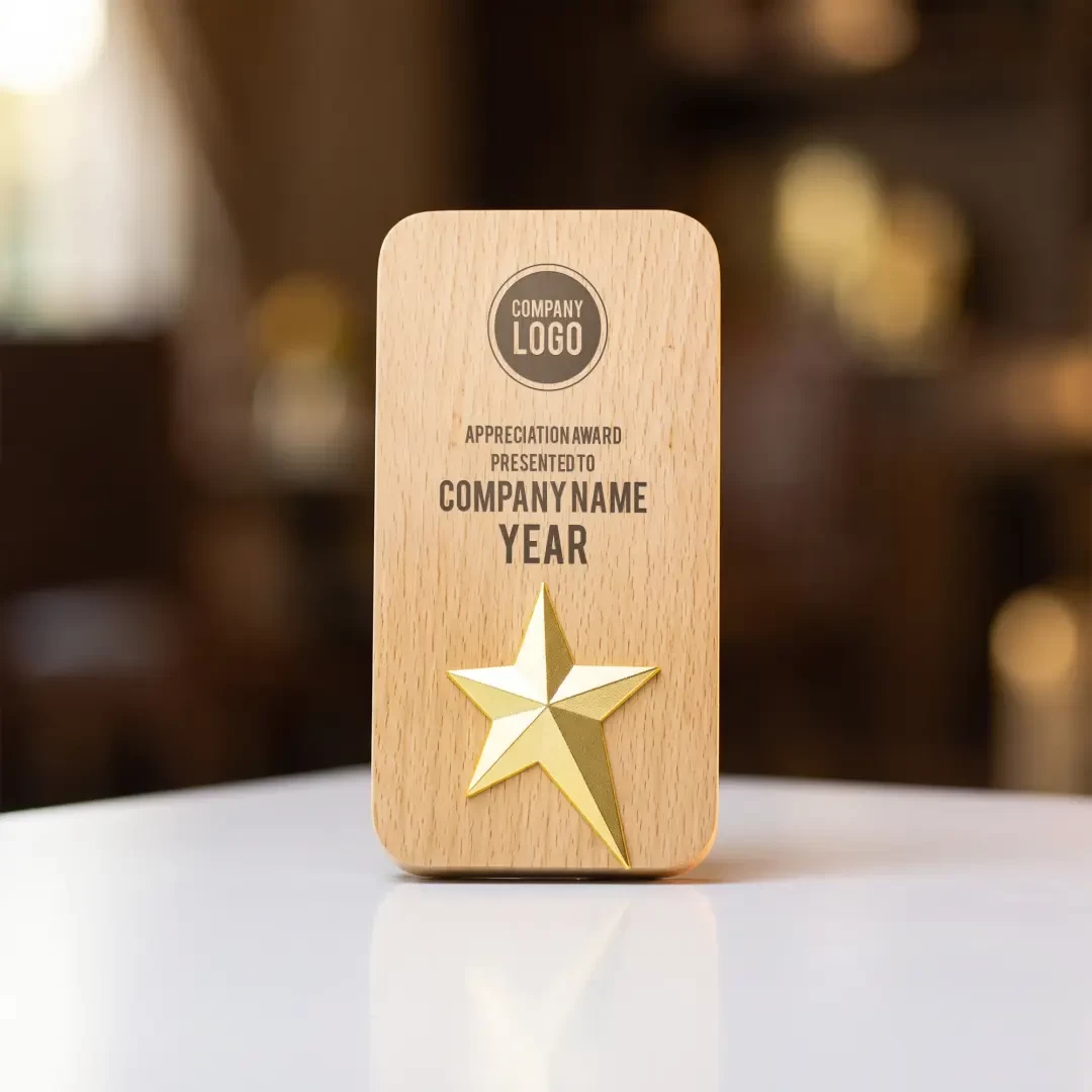 Wooden Trophy with Gold Star