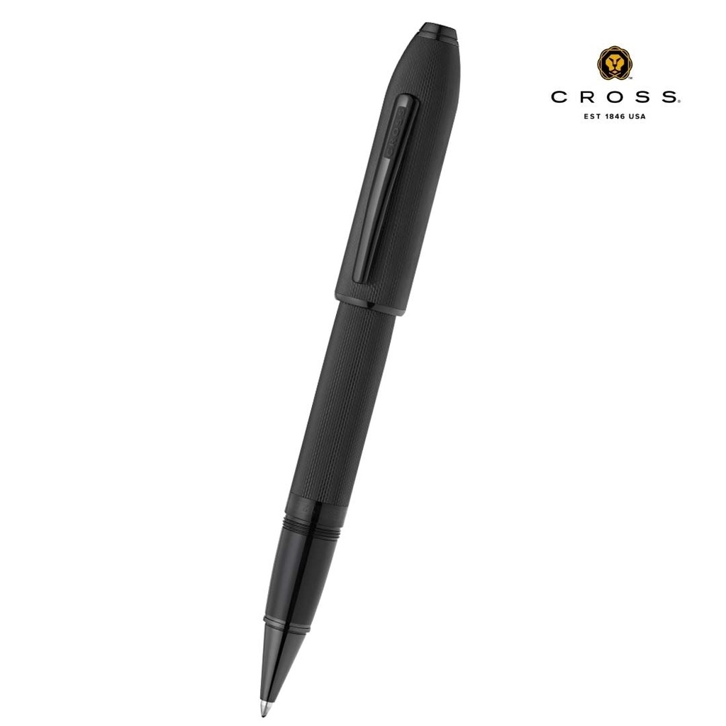 Peerless™ Polished Black PVD Engraved Diamond Pattern with Black PVD Appointments and Swarovski Crystal Rollerball Pen