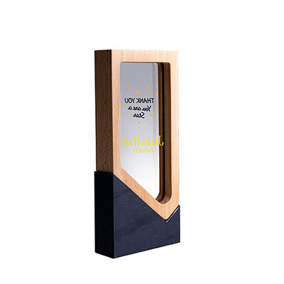 Trophy With Wood/Crystal/Black Stone