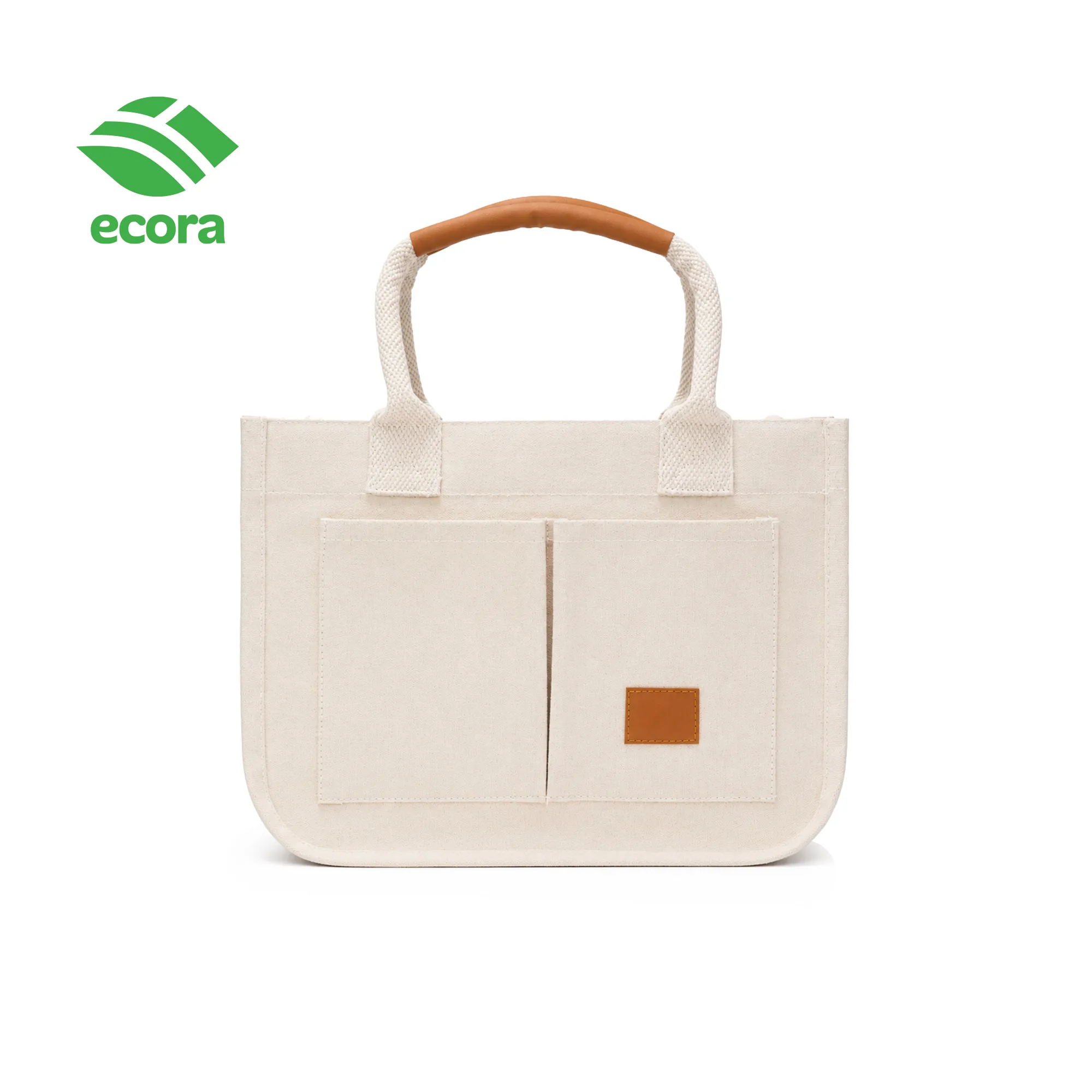 Ecora Laminated Canvas Tote with Leather Handles — 280 GSM Natural